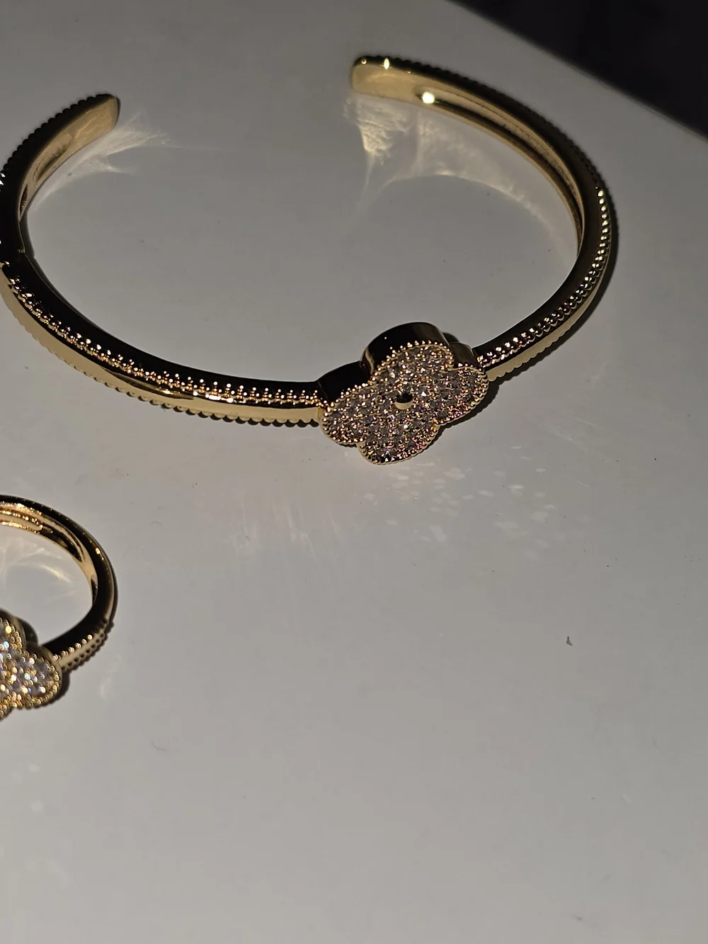 22kgp Dubai Jewelry Gold-tone Floral Bracelet and Ring Set - Women Jewelry